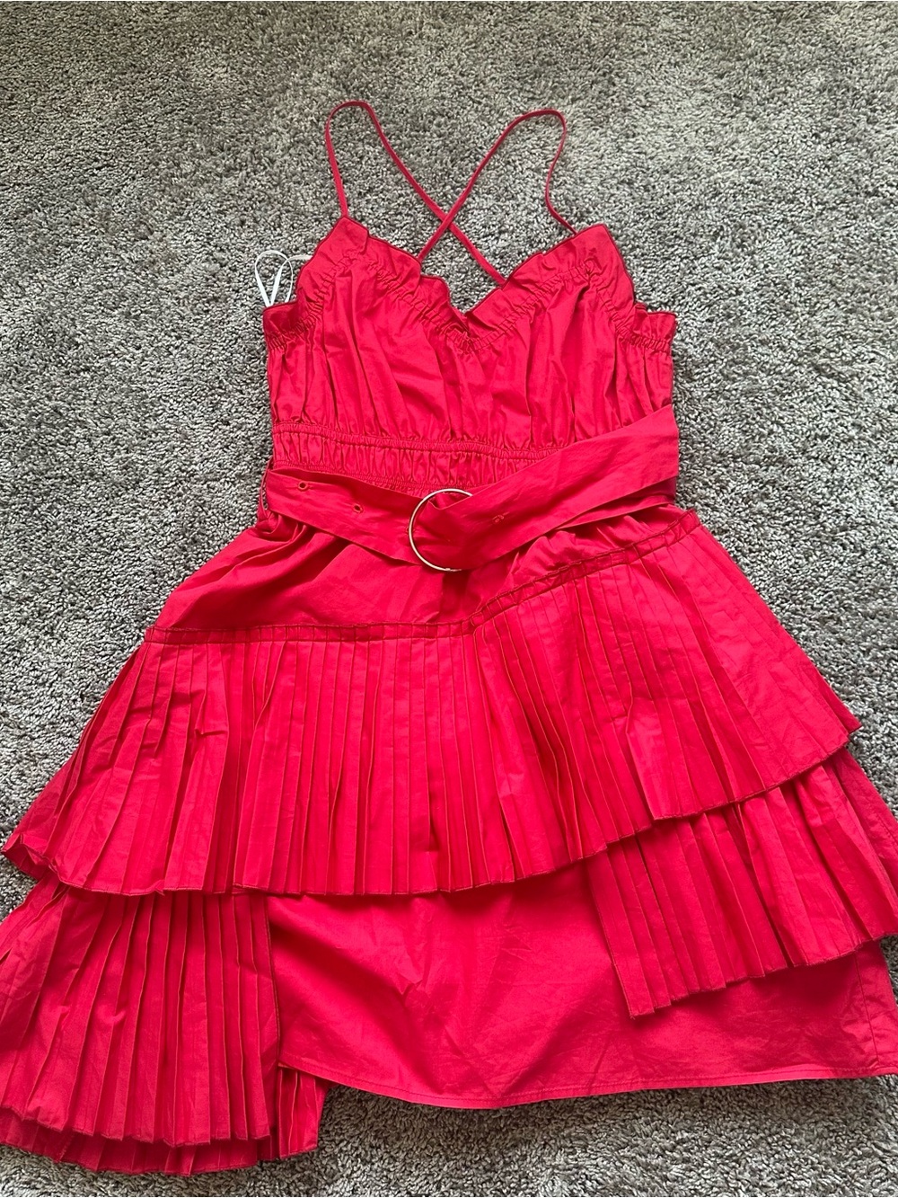 Nordstrom Bright Red Tiered Mini Dress with Belt